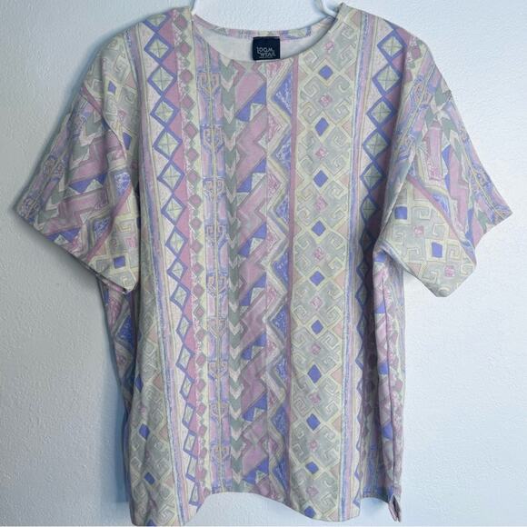 Vintage Pastel Geometric Grandmacore Short Sleeve Shirt Made in USA Retro 22 - Picture 5 of 8